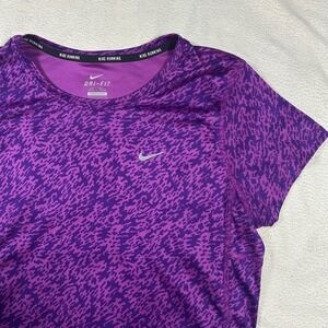 Nike Running Dri-FIT Womens M Purple Digital Camo Short Sleeve Performance Shirt